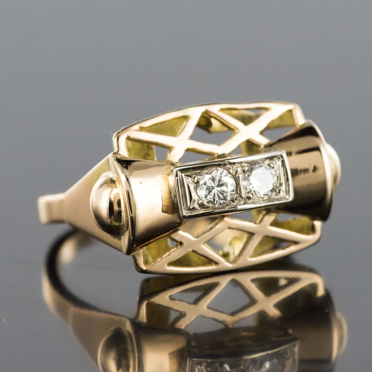 0.20 Carat Diamond Yellow Gold Ring, 1940s