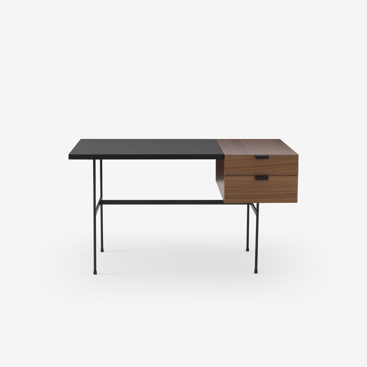 Tanis - Desk walnut + black fenix laminate base in circular tubing