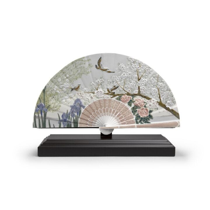 Iris and Cherry Flowers Fan Decorative Fan by Lladró