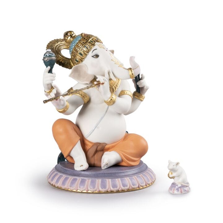 Bansuri Ganesha Figurine by Lladró #Colored
