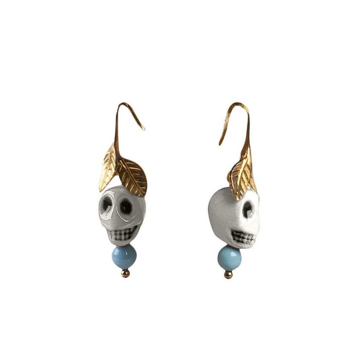 Frida Kahlo skull earrings by Lladró #White