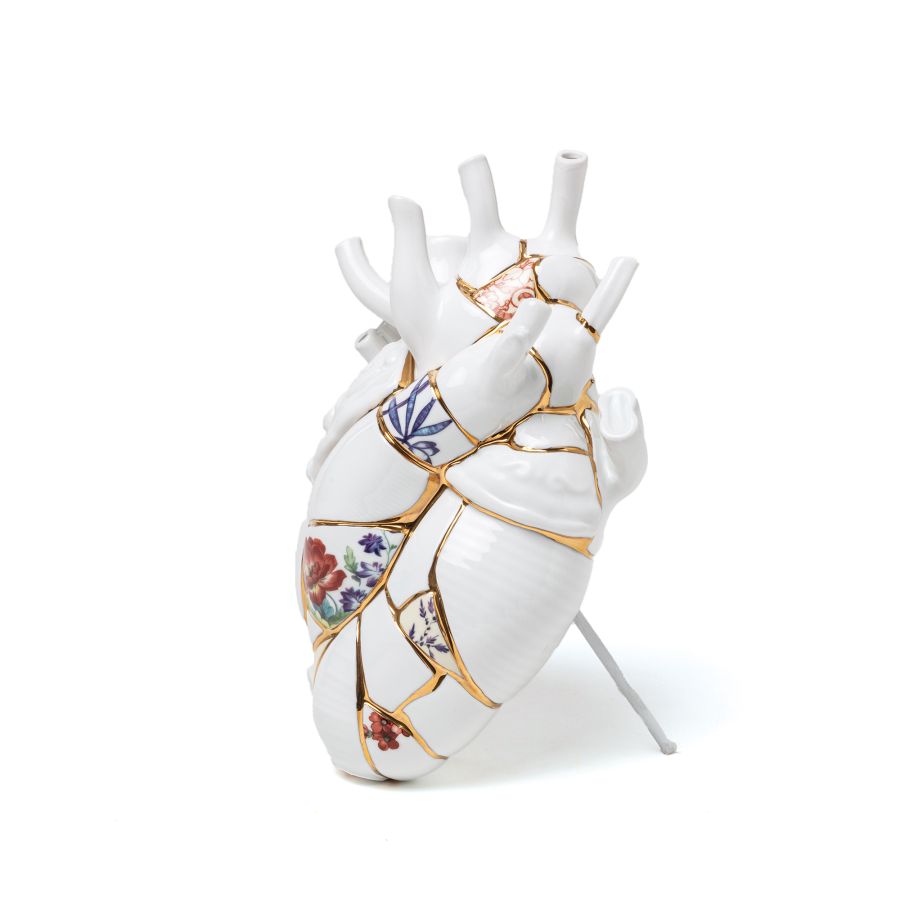 Fine porcelain and gold Decorative Object Love in Bloom Kintsugi Heart by Seletti