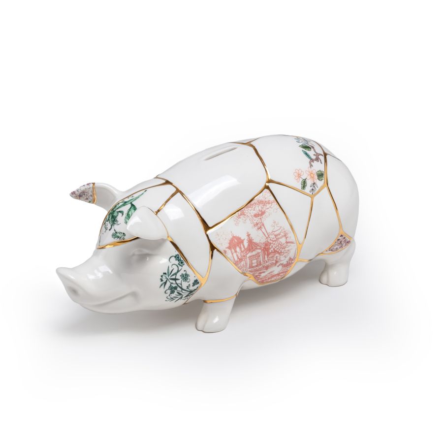 Porcelain and gold plated Piggy Bank Kintsugi by Seletti