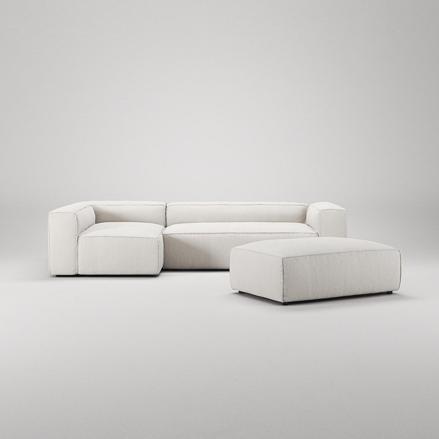 Decotique Grand 4-Seater Sofa Divan Open End With Footstool Left Steam/ White