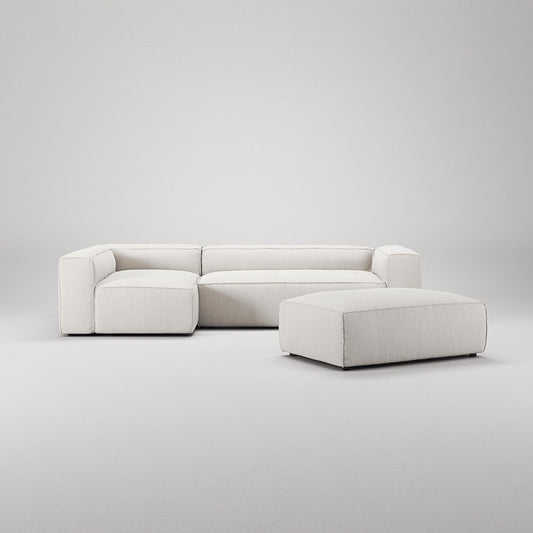 Decotique Grand 4-Seater Sofa Divan Open End With Footstool Left Steam/ White