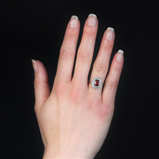 1.20 Carat French Red Spinel Diamonds 18 Karat White Gold Ring, 1930s