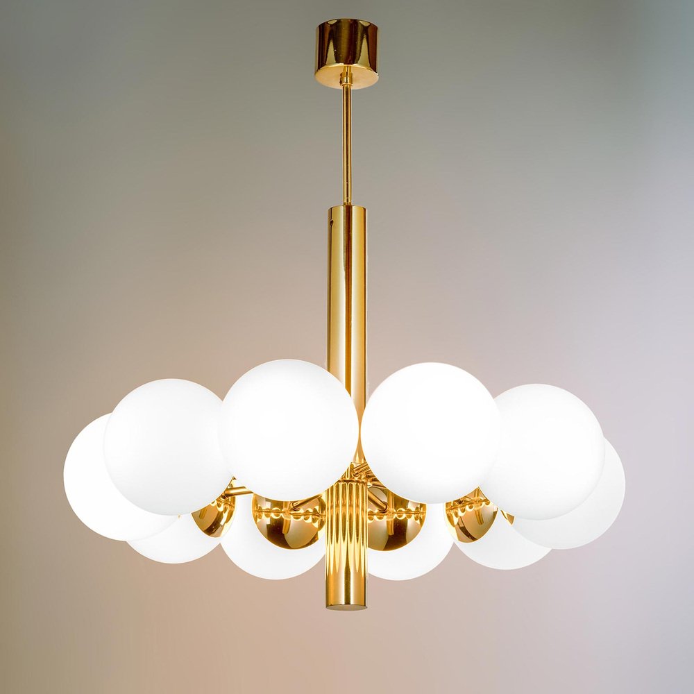 10 Arm Brass Chandelier from Kaiser Leuchten, Germany, 1970s