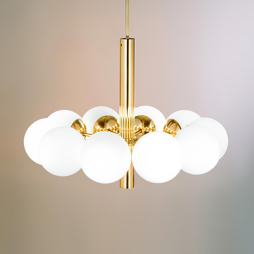 10 Arm Brass Chandelier from Kaiser Leuchten, Germany, 1970s