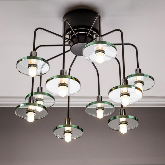 10-Arm Chandelier with Glass Panels from J. T. Kalmar