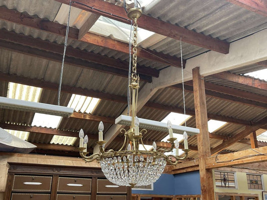 10-Light Chandelier in Bronze and Cut Crystal, 1960s