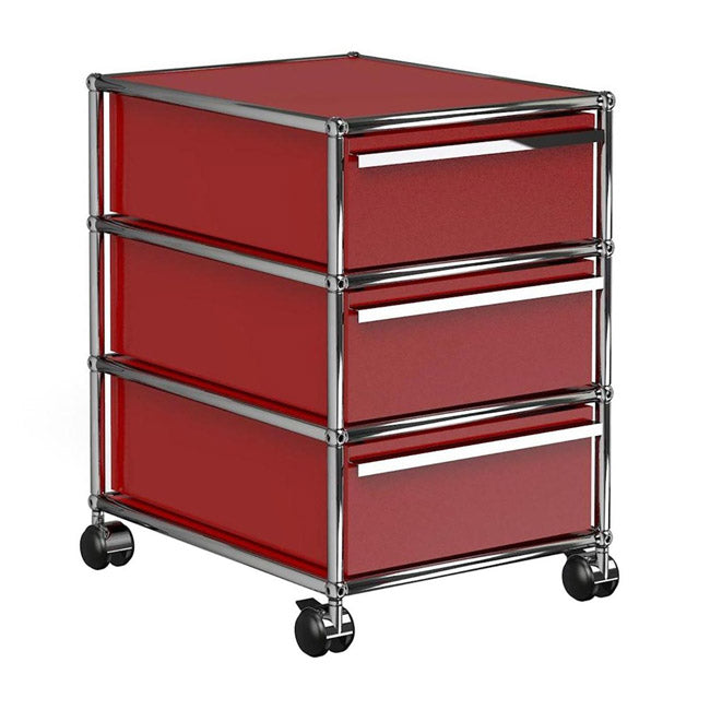 1x3 Container with wheel & 3-drawers [W395XD500xH(175+175+175)] by Usm #USM Ruby Red