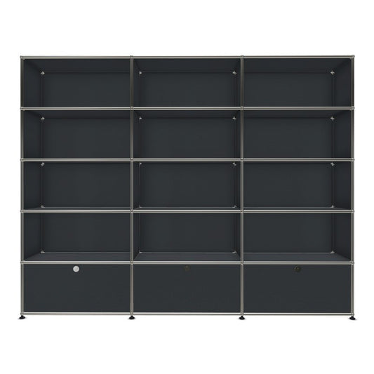 3x5 Module System with 3 bottom doors [W(750+750+750)XD350xH(350+350+350+350+350)] by Usm #Anthracite [RAL 7016]