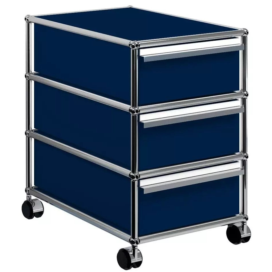 1x3 Container with wheel & 3-drawers [W395XD500xH(175+175+175)] by Usm #Steel Blue [RAL 5011]