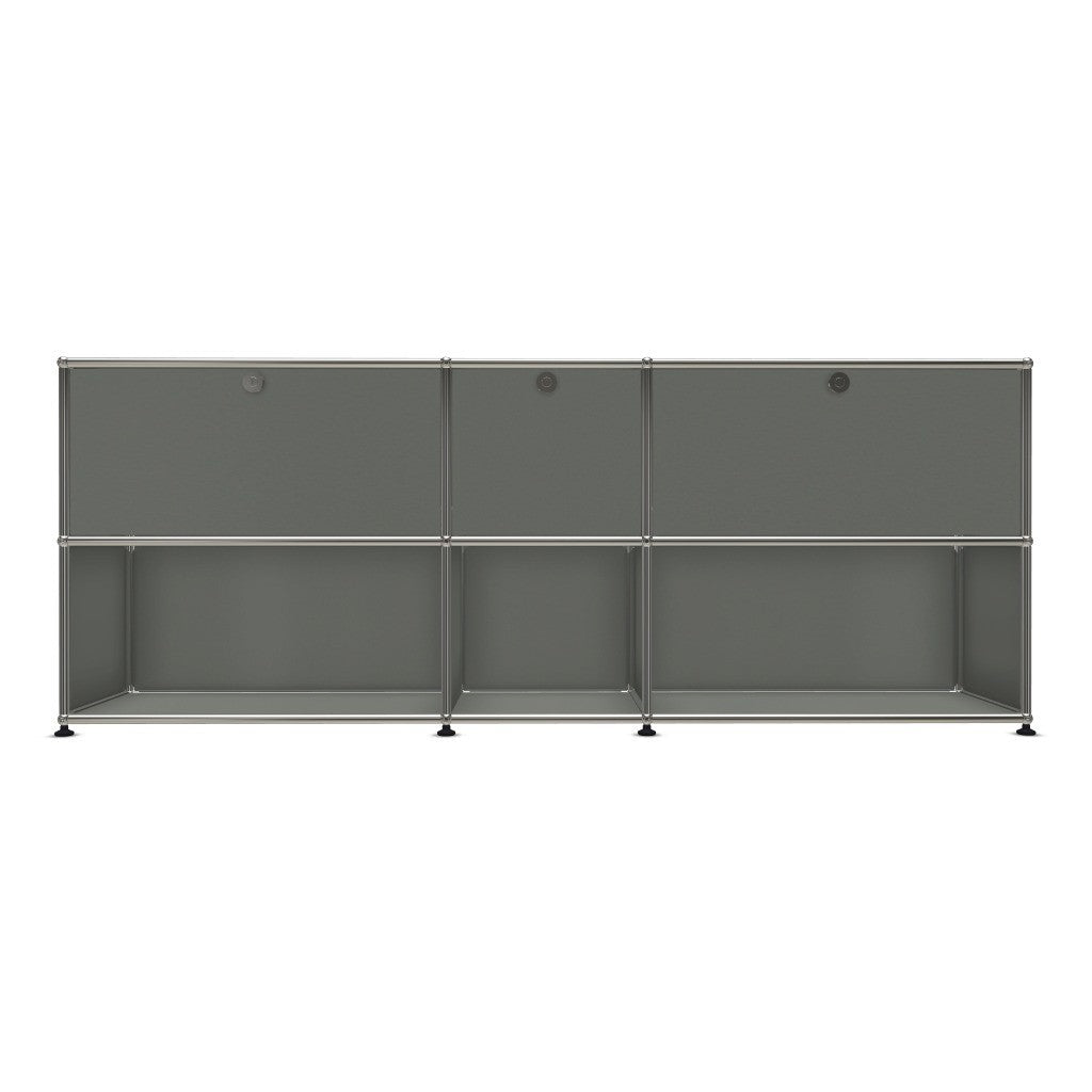 3x2 Modular Metal Sideboard with 3 top doors [W(750+395+750)XD350XH(350+350)] by Usm #USM Mid-Gray