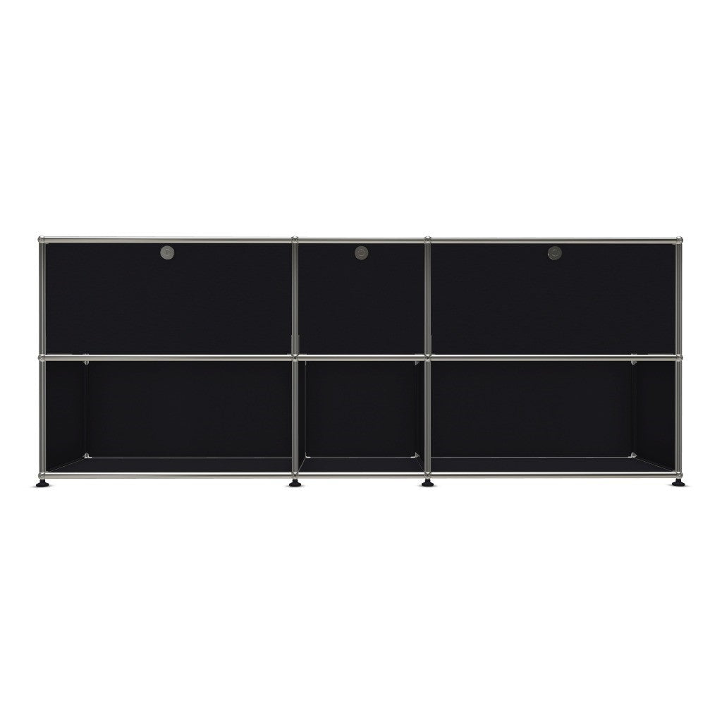 3x2 Modular Metal Sideboard with 3 top doors [W(750+395+750)XD350XH(350+350)] by Usm #Graphite Black [RAL 9011]