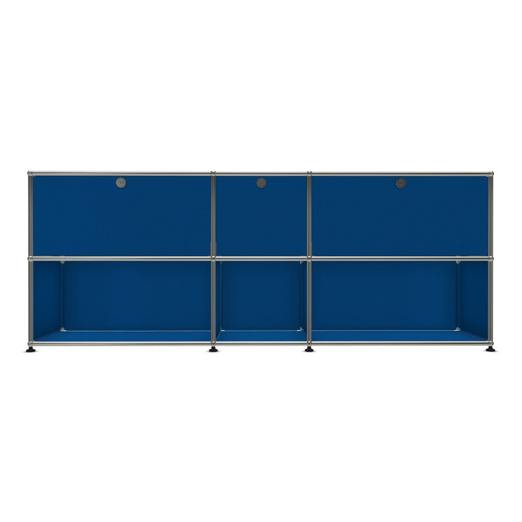 3x2 Modular Metal Sideboard with 3 top doors [W(750+395+750)XD350XH(350+350)] by Usm #Gentian Blue [RAL 5010]