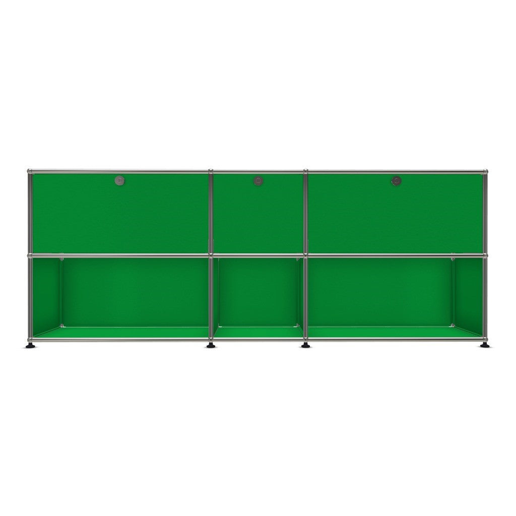 3x2 Modular Metal Sideboard with 3 top doors [W(750+395+750)XD350XH(350+350)] by Usm #USM Green