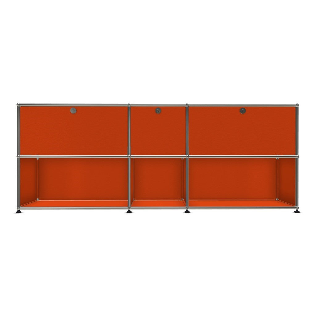 3x2 Modular Metal Sideboard with 3 top doors [W(750+395+750)XD350XH(350+350)] by Usm #Pure Orange [RAL 2004]