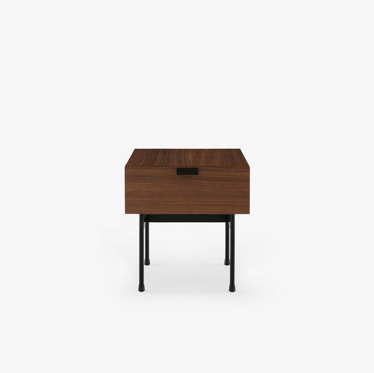 Tanis - Bedside table walnut + black fenix laminate base in circular tubing