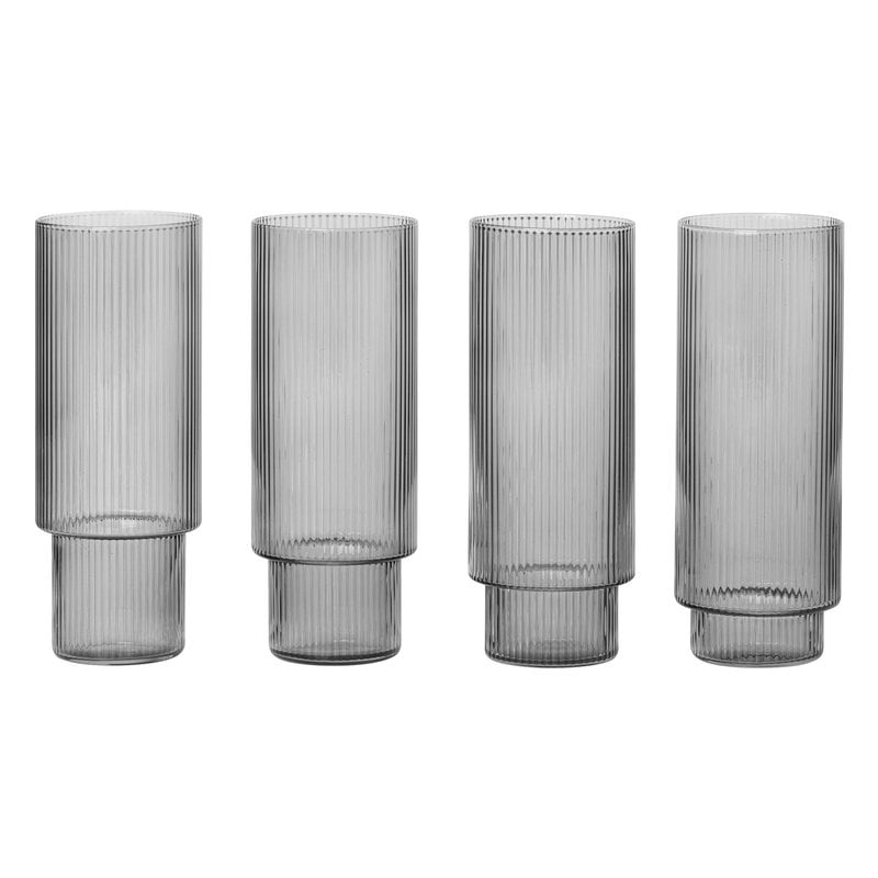 Ripple long drink glasses by ferm LIVING #4 pcs, smoked grey #