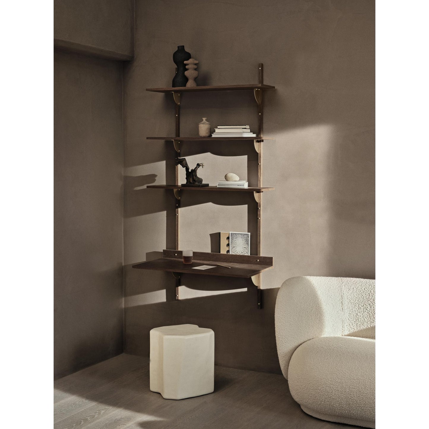 Ferm Living Sector Triple/Wide Shelf Smoked Oak/ Brass