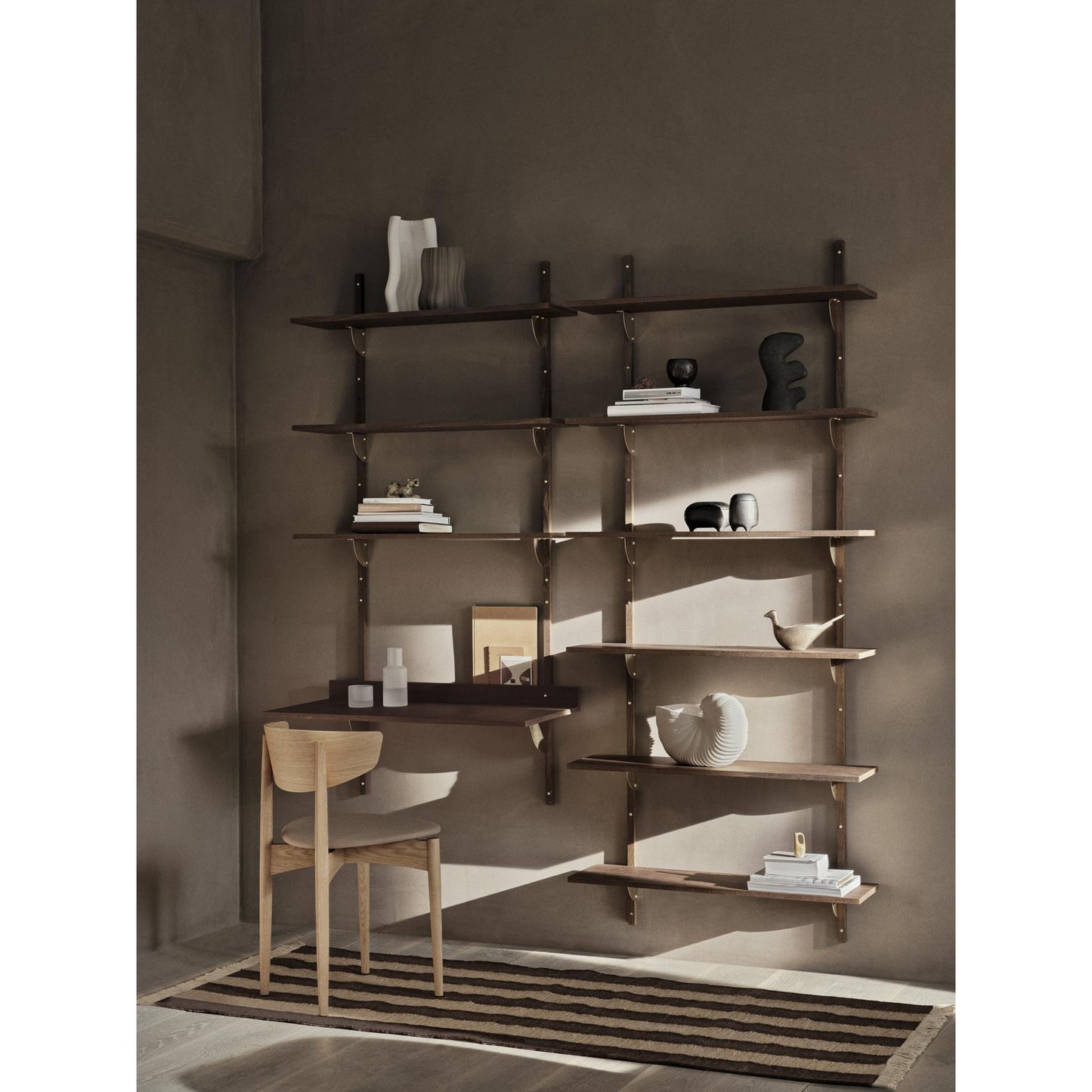 Ferm Living Sector Triple/Wide Shelf Smoked Oak/ Brass