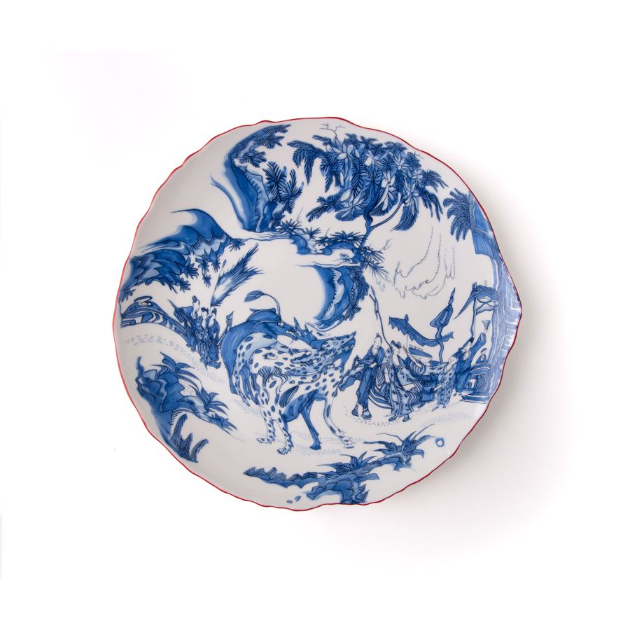 Porcelain Plate Classics on Acid Blue Chinoiserie by Seletti