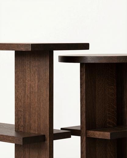 Tee side table, round, oiled smoked oak