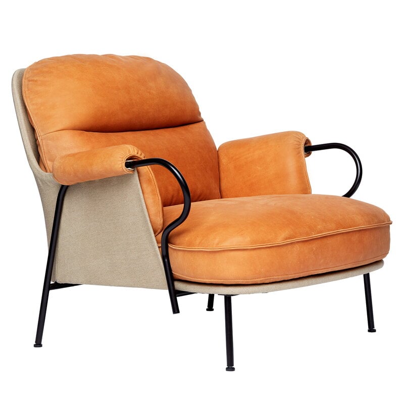 Lyra armchair by Fogia #black steel - cognac leather #