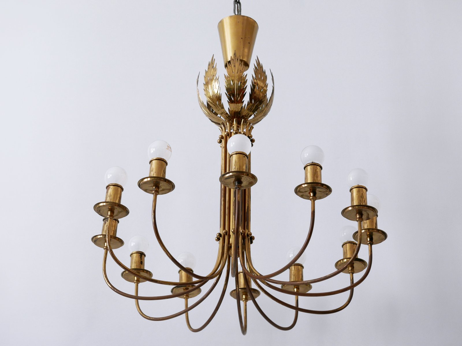 12-Armed Brass Pendant Lamps by United Workshops for Vereinigte Werkstätten Collection, 1950s