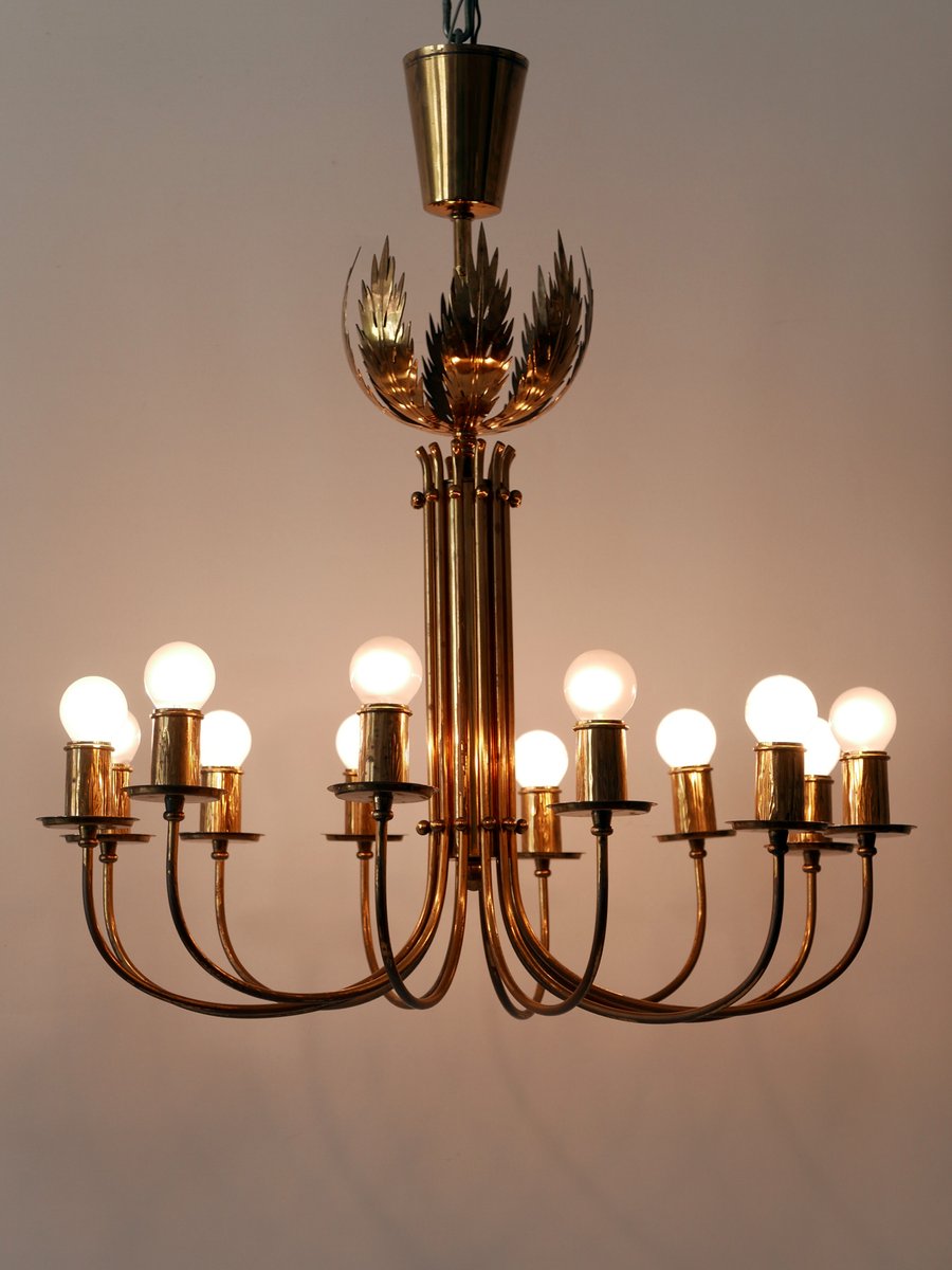 12-Armed Brass Pendant Lamps by United Workshops for Vereinigte Werkstätten Collection, 1950s