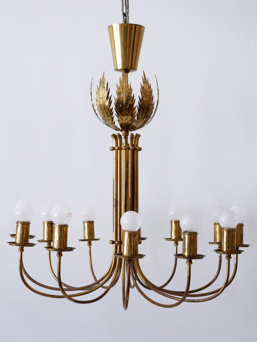 12-Armed Brass Pendant Lamps by United Workshops for Vereinigte Werkstätten Collection, 1950s