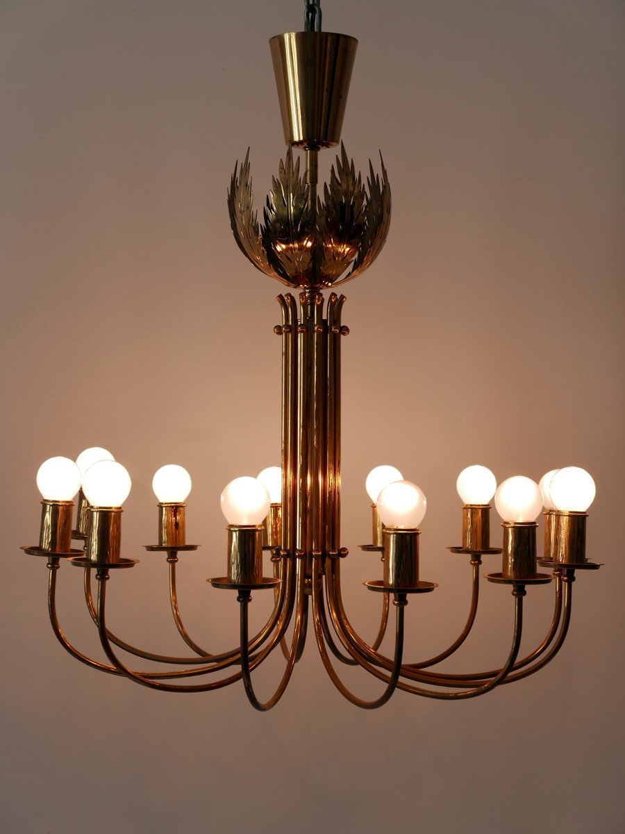 12-Armed Brass Pendant Lamps by United Workshops for Vereinigte Werkstätten Collection, 1950s