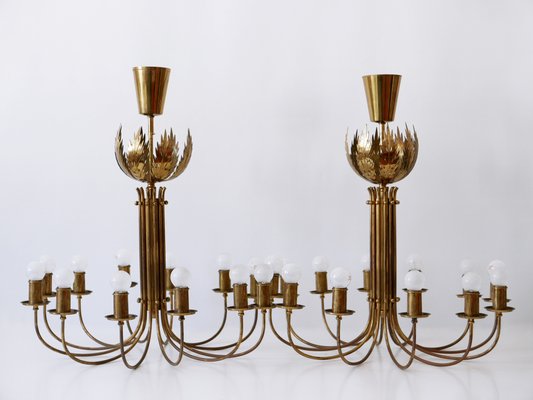 12-Armed Brass Pendant Lamps by United Workshops for Vereinigte Werkstätten Collection, 1950s-WPT-1360211