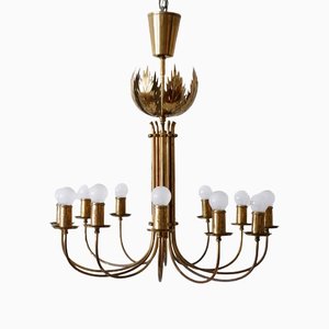 12-Armed Brass Pendant Lamps by United Workshops for Vereinigte Werkstätten Collection, 1950s-WPT-1360211