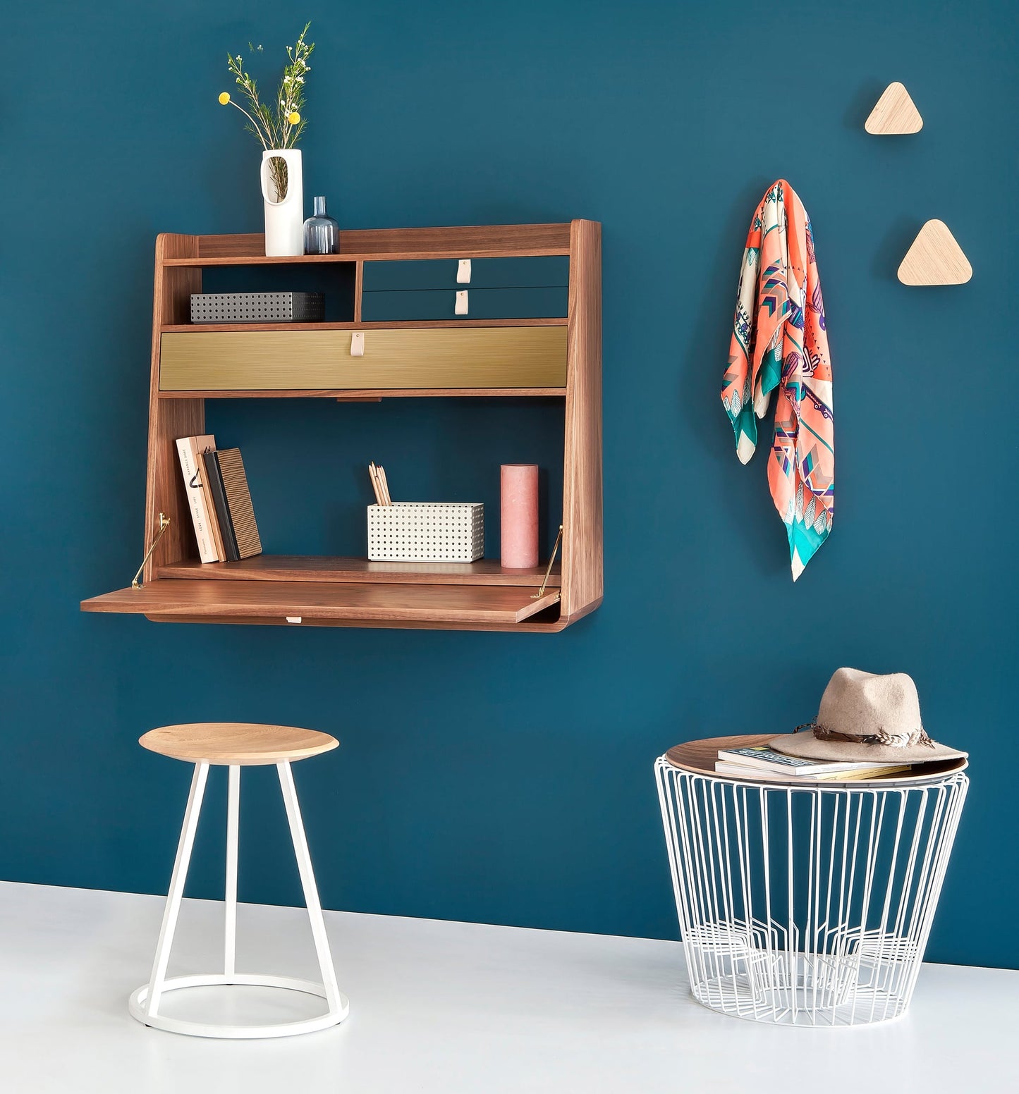 Gaston wall desk, 80 cm, oak - ash green - sage