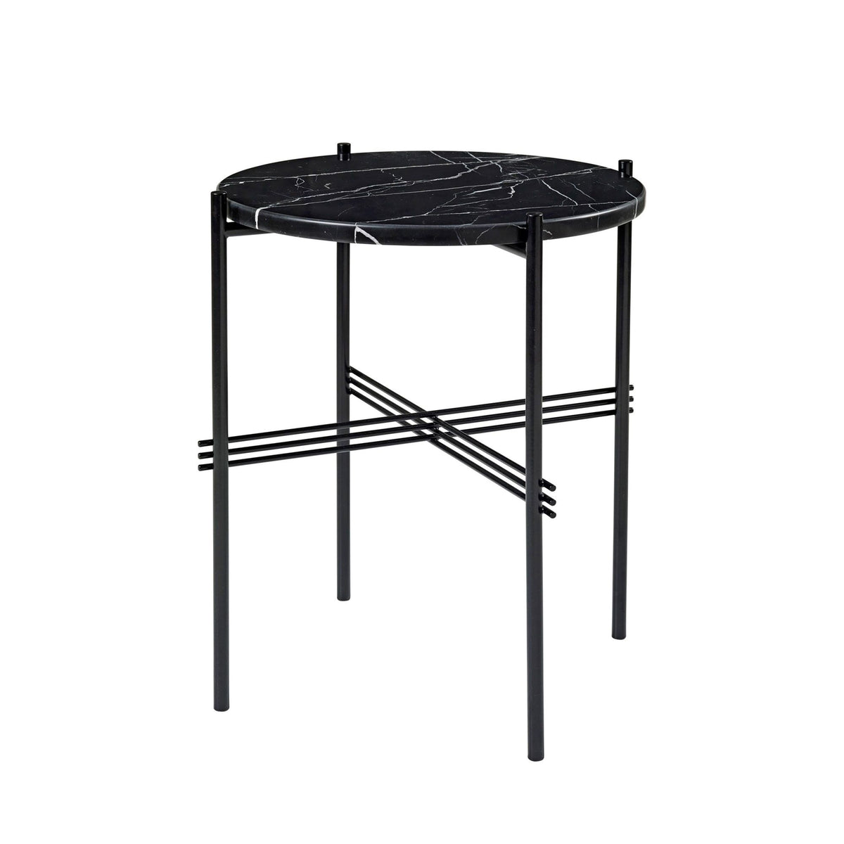 TS Side Table Round Ø40 Polished Steel/White Carrara Marble