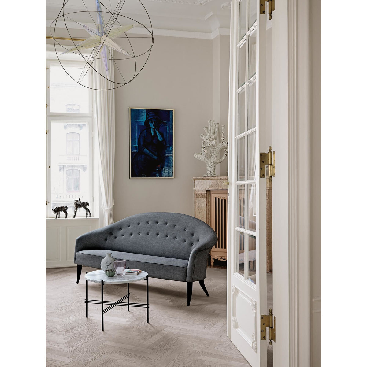 TS Coffee Table Round Ø55 Black/ White Carrara Marble