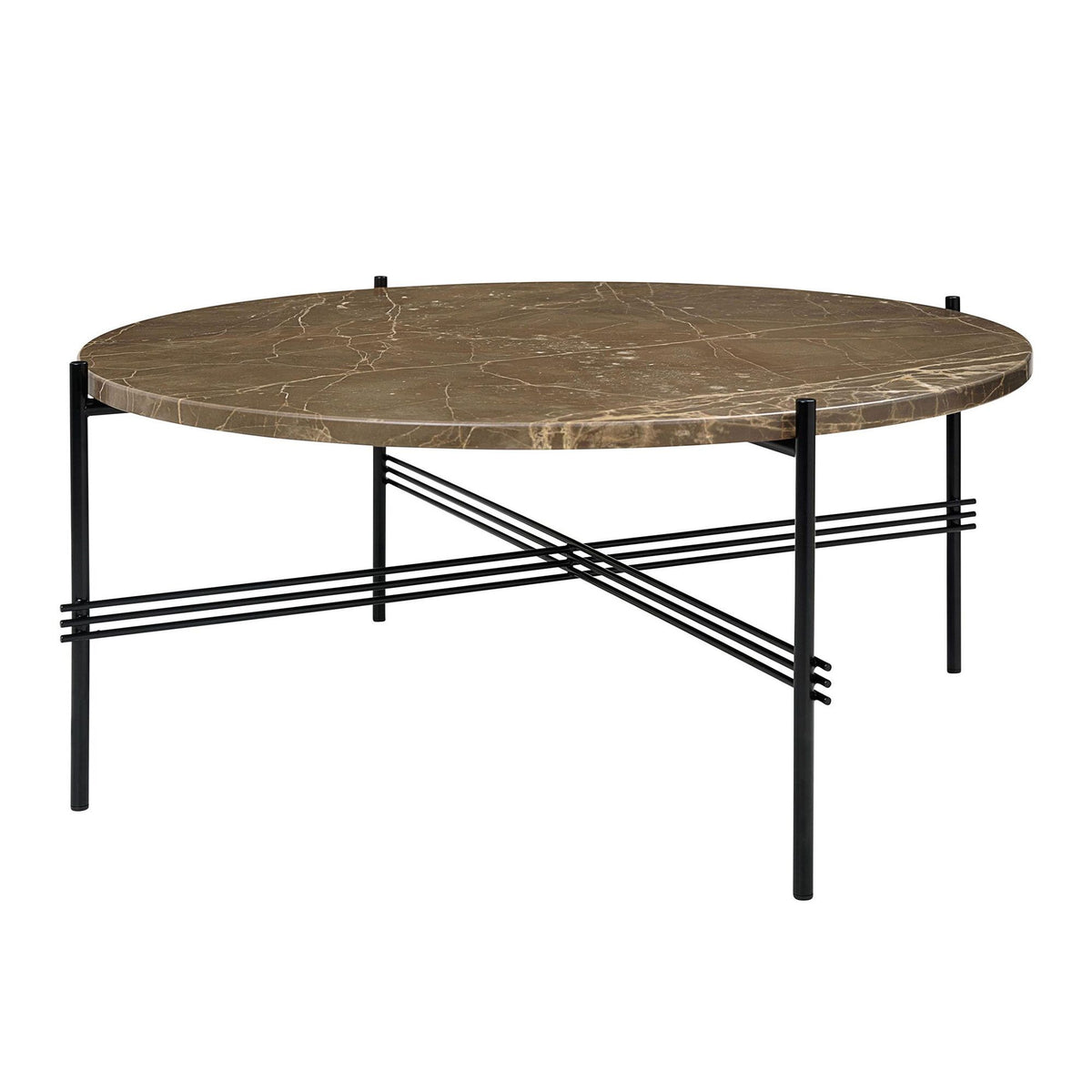 TS Coffee Table Round Ø80 Polished Steel/Black Marquina Marble