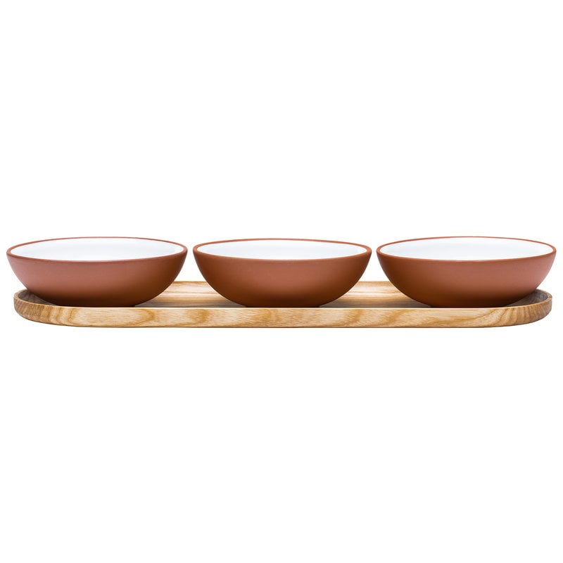 Earth bowl 0,2 L by Vaidava Ceramics #set of 3 + tray, white #