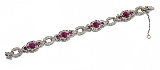 14 Karat Rose Gold and Silver Bracelet with Rubies and Diamonds, 1970s