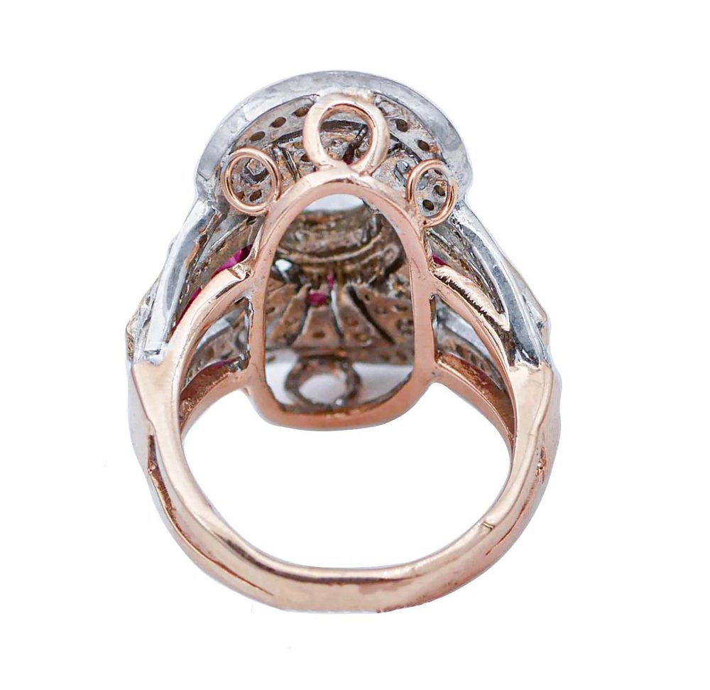 14 Karat Rose Gold and Silver Ring with Rubies and Diamonds