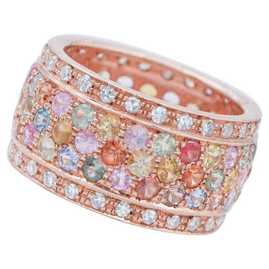 14 Karat Rose Gold Band Ring with Sapphires and Diamonds