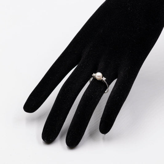 14 Karat White Gold Ring with Pearl and Diamonds, 1960s