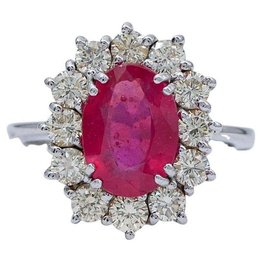 14 Karat White Gold Ring with Ruby & Diamonds, 1970s