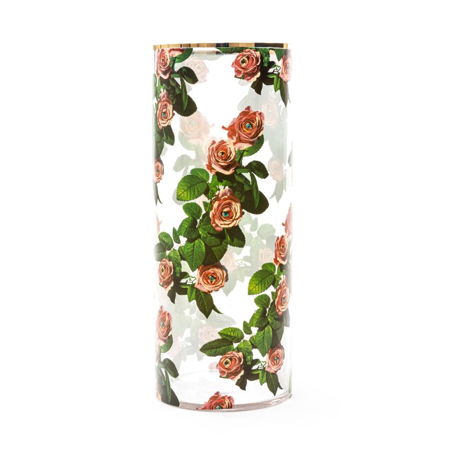 Big Cylindrical Glass Vase Roses by Seletti