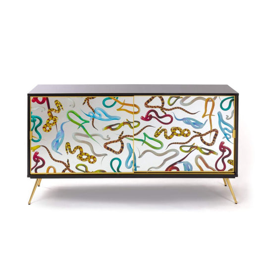 MDF and Glass Cabinet with sliding door Snakes by Seletti