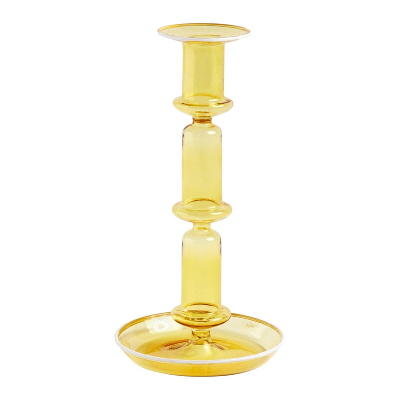 Flare candleholder by HAY #tall, yellow with white rim #