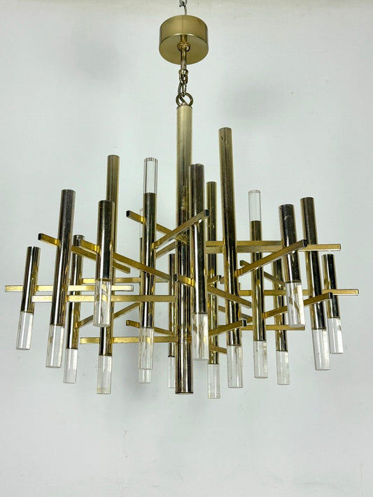 15 Lights Chandelier in Gilded Chrome by Sciolari, 1960s