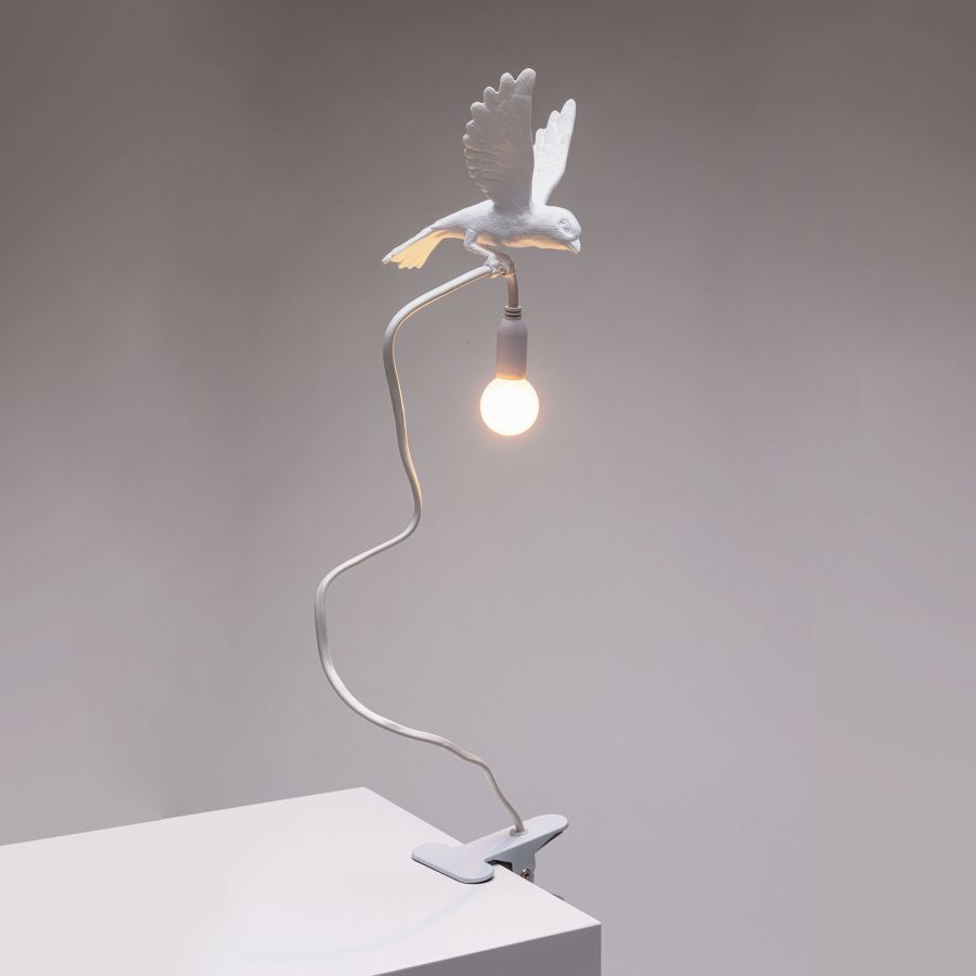 Resin Table Lamp with Clamp Sparrow Lamp Landing by Seletti #White